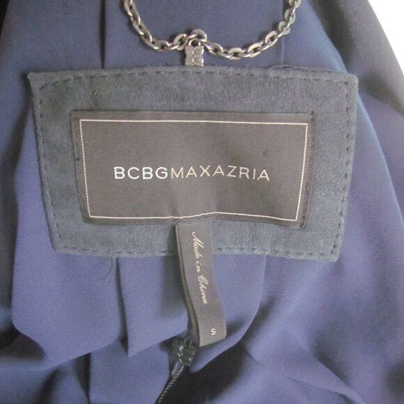 BCBG Womens Size S Navy Blue Leather Coat Draped Layered Waterfall Front Jacket - Picture 2 of 16